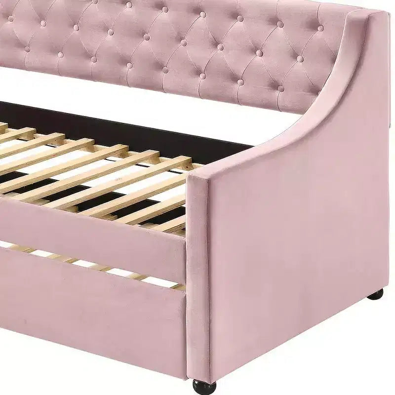 Lit de repos jumeau/double avec tiroir-lit - Velours rose