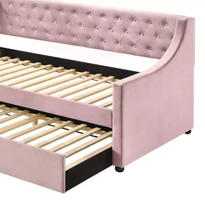 Lit de repos jumeau/double avec tiroir-lit - Velours rose