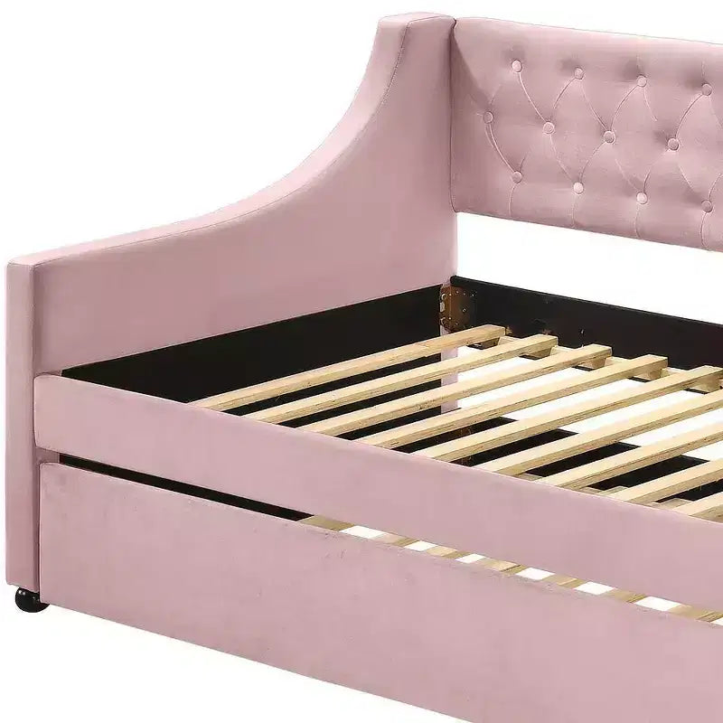 Lit de repos jumeau/double avec tiroir-lit - Velours rose