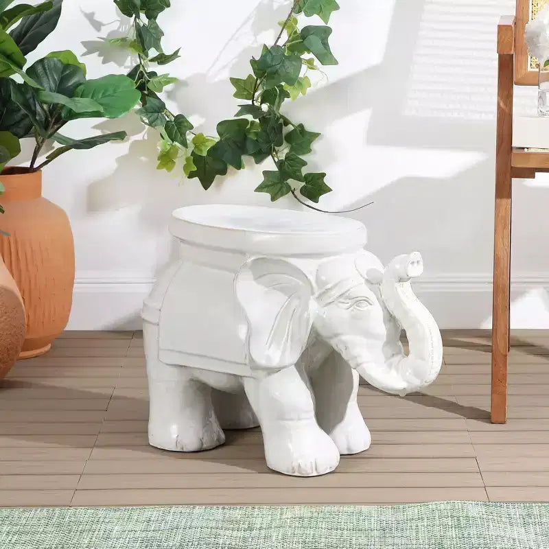 Tabouret de jardin/table d'appoint en céramique White Elephant 14.25