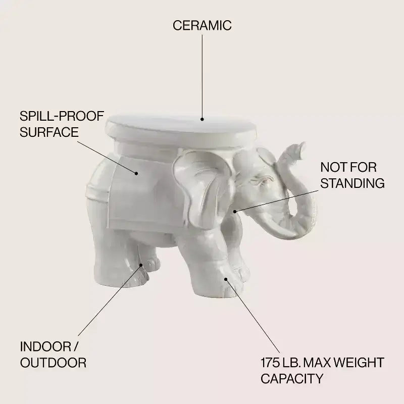 Tabouret de jardin/table d'appoint en céramique White Elephant 14.25