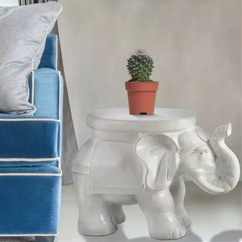 Tabouret de jardin/table d'appoint en céramique White Elephant 14.25