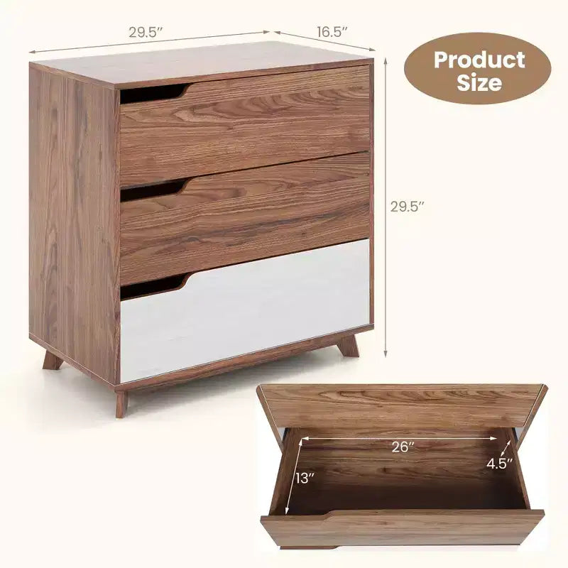 Commode 3 tiroirs en bois style rustique