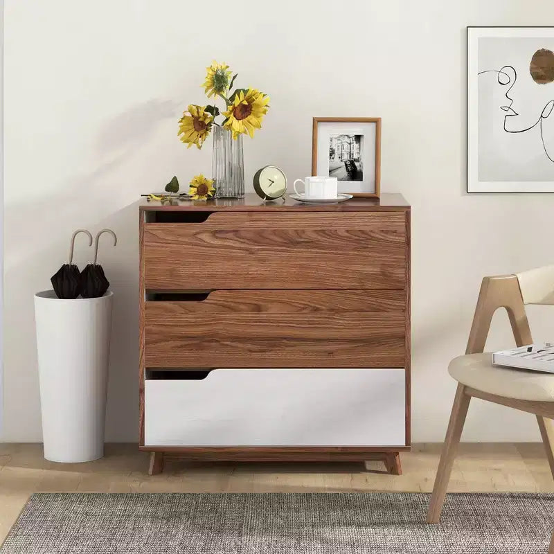 Commode 3 tiroirs en bois style rustique