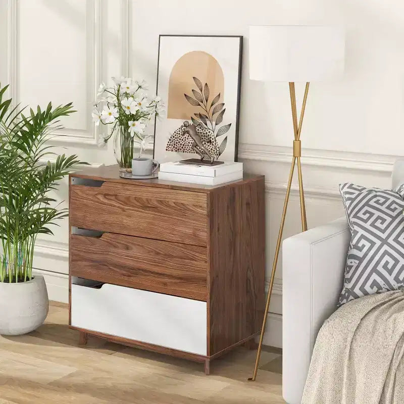 Commode 3 tiroirs en bois style rustique