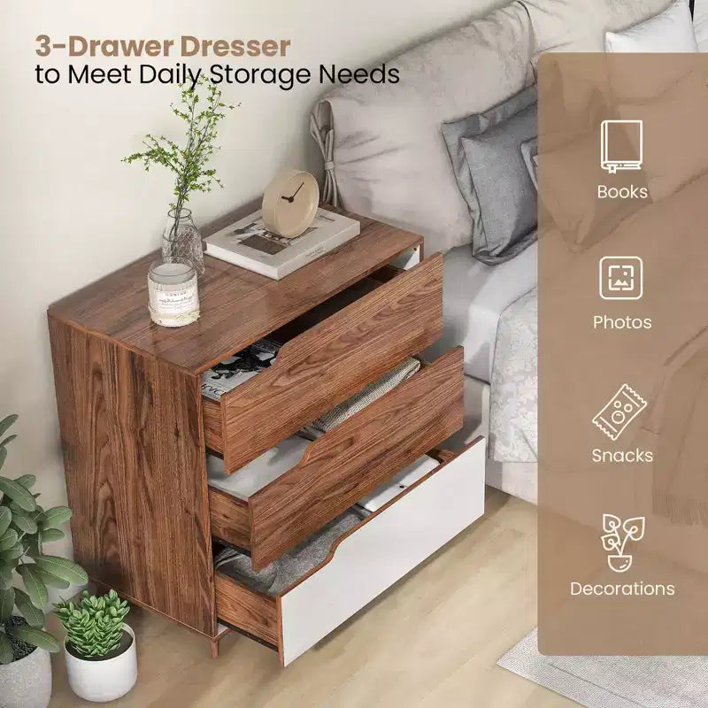 Commode 3 tiroirs en bois style rustique