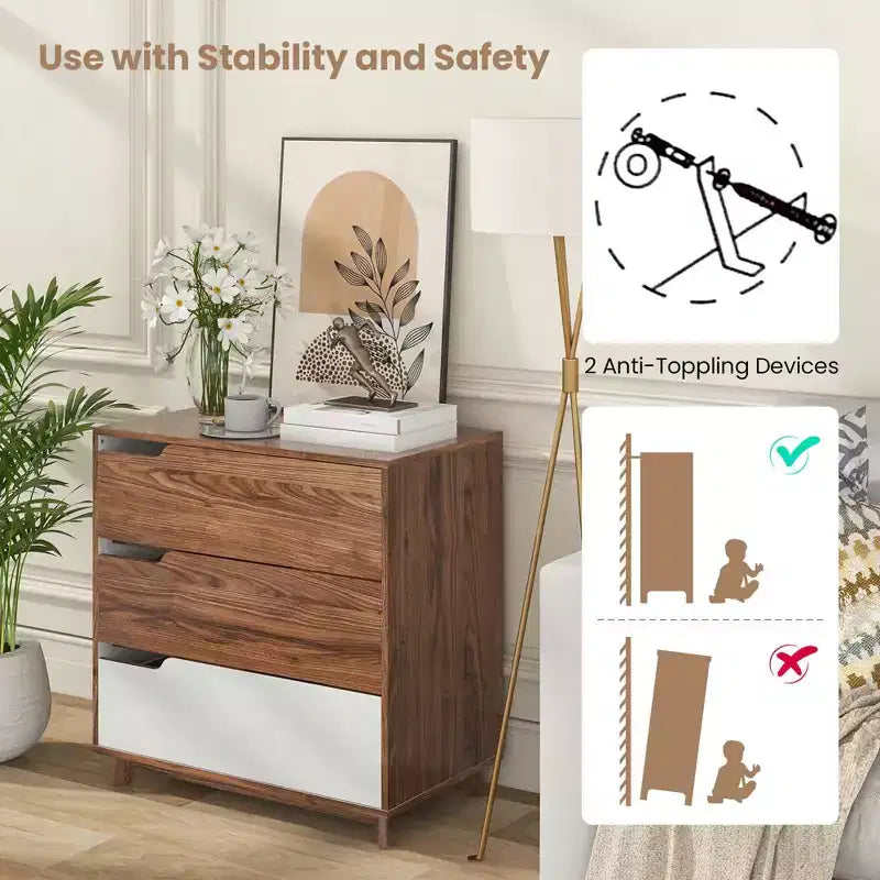 Commode 3 tiroirs en bois style rustique