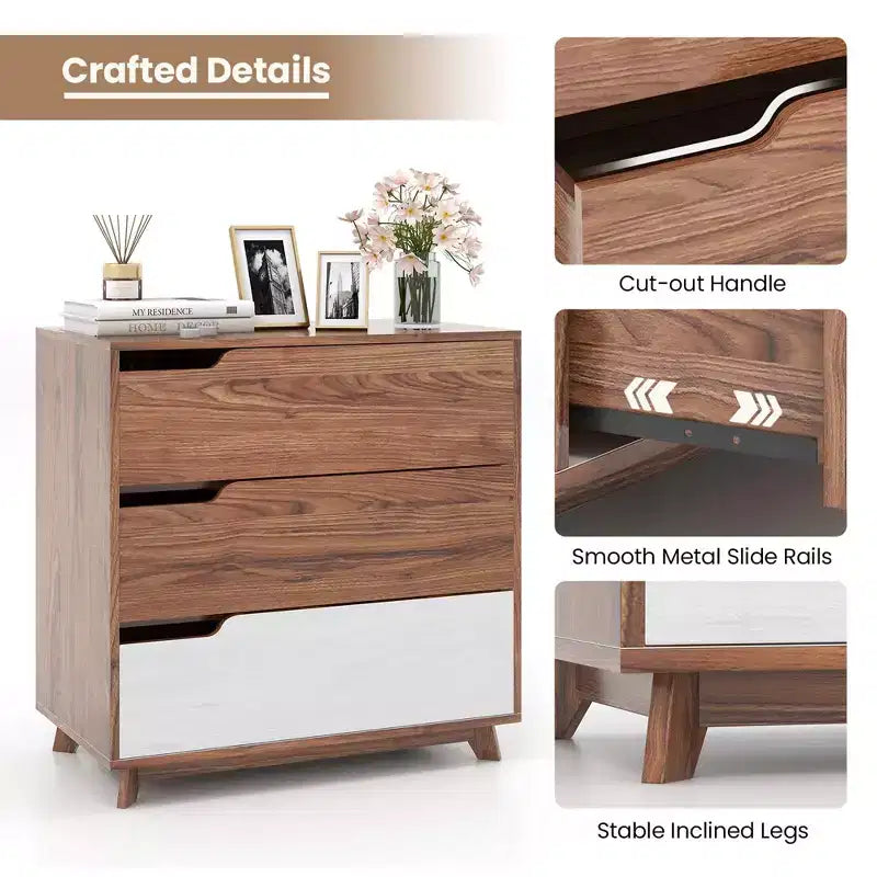 Commode 3 tiroirs en bois style rustique