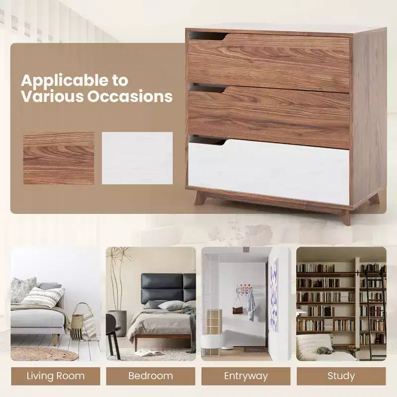 Commode 3 tiroirs en bois style rustique