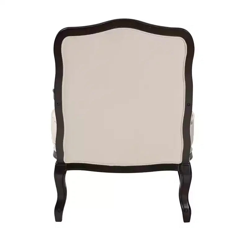 Fauteuil d'appoint traditionnel en tissu crème et bois wengé