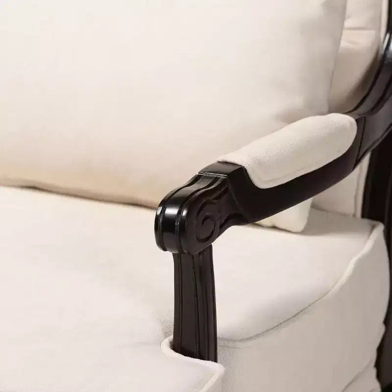 Fauteuil d'appoint traditionnel en tissu crème et bois wengé