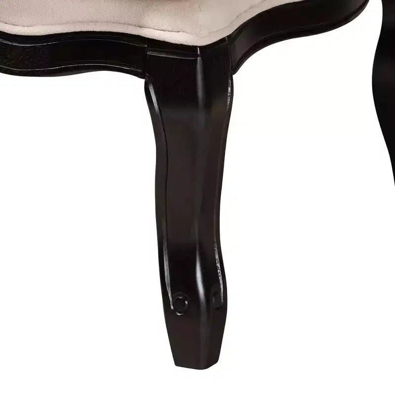 Fauteuil d'appoint traditionnel en tissu crème et bois wengé