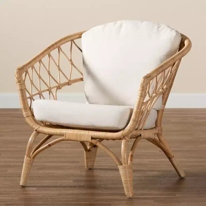 Fauteuil en rotin ancien marron naturel bohème moderne