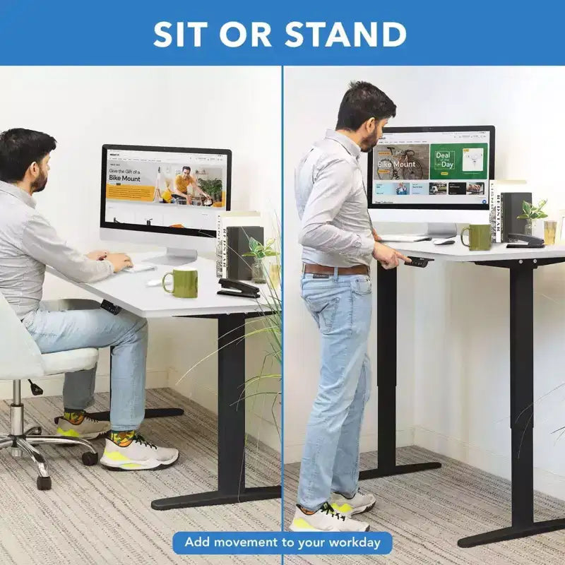 Bureau debout électrique à double moteur avec plateau de 48", noir et blanc