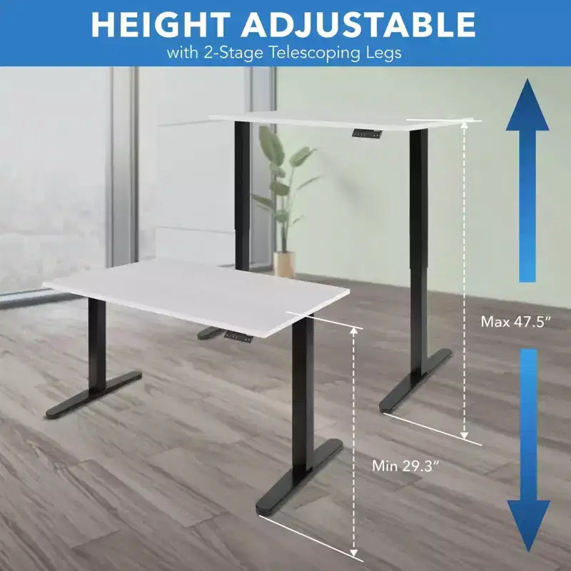 Bureau debout électrique à double moteur avec plateau de 48", noir et blanc