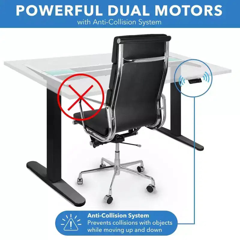 Bureau debout électrique à double moteur avec plateau de 48", noir et blanc