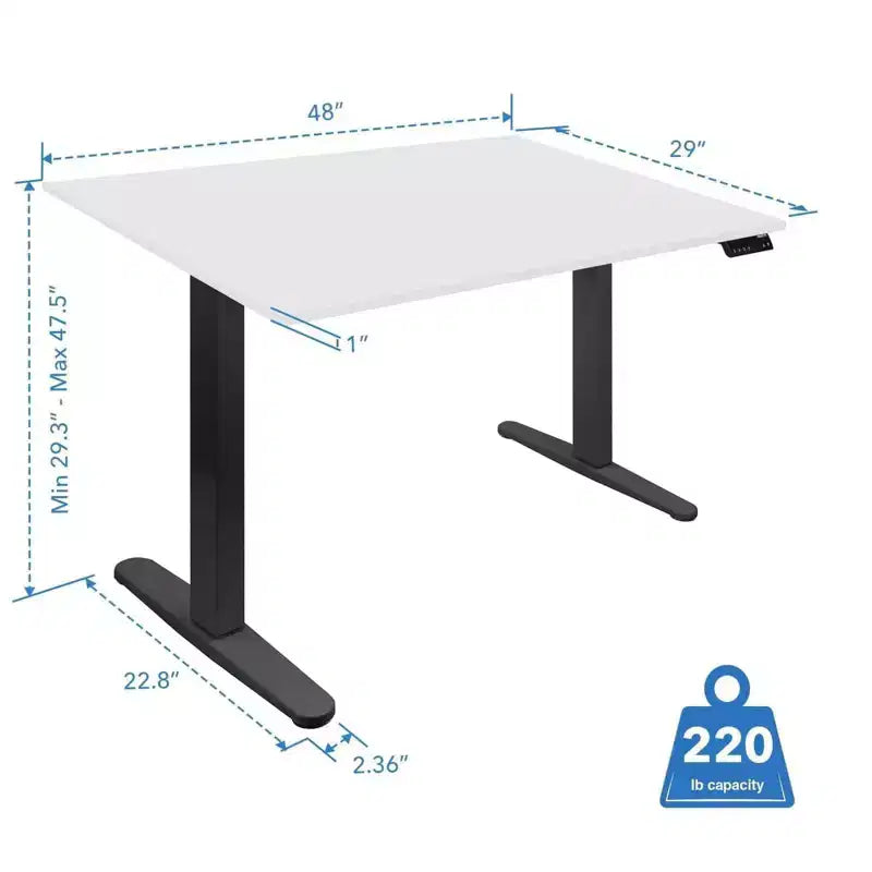 Bureau debout électrique à double moteur avec plateau de 48", noir et blanc