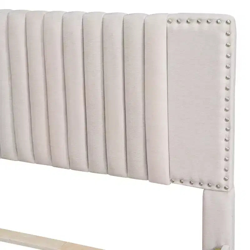 Cadre de lit plateforme en bois rembourré Queen/Full avec 2 tiroirs et 1 lit gigogne simple/simple XL
