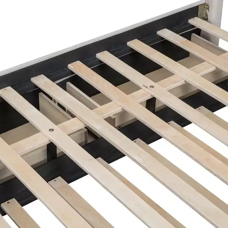 Cadre de lit plateforme en bois rembourré Queen/Full avec 2 tiroirs et 1 lit gigogne simple/simple XL