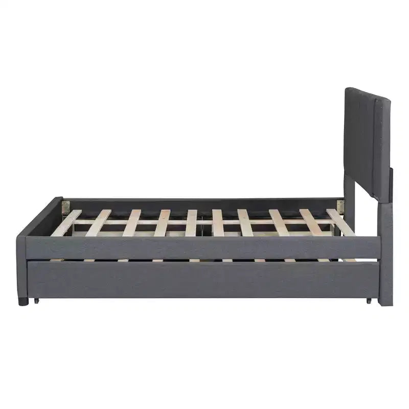 Cadre de lit plateforme en bois rembourré Queen/Full avec 2 tiroirs et 1 lit gigogne simple/simple XL