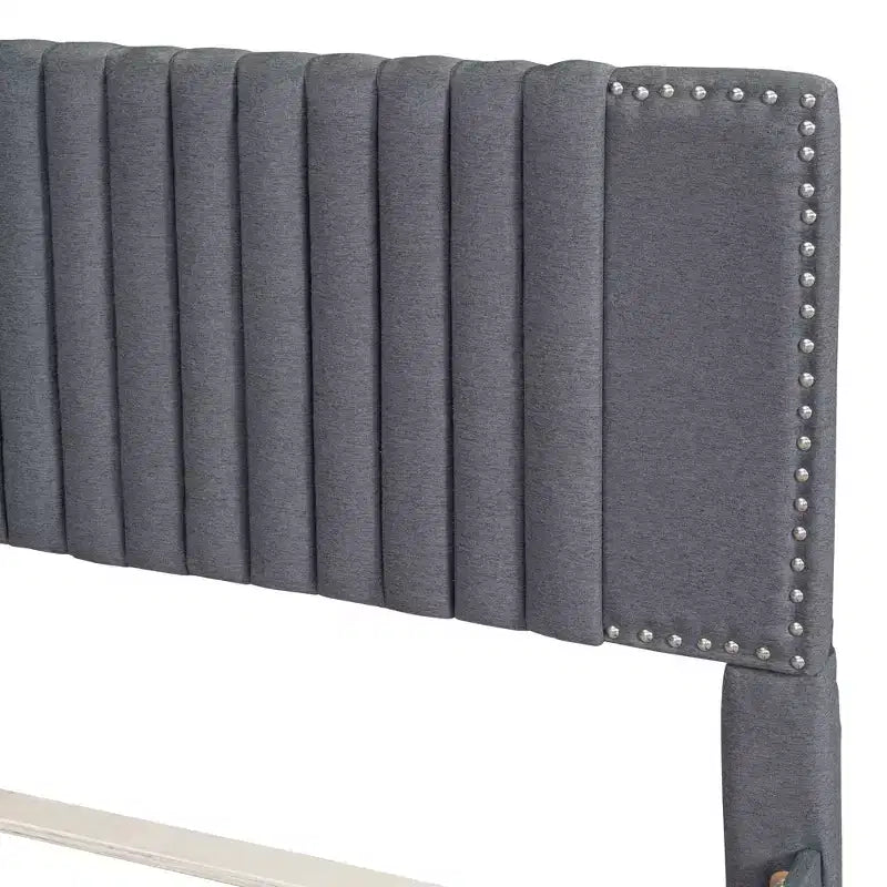 Cadre de lit plateforme en bois rembourré Queen/Full avec 2 tiroirs et 1 lit gigogne simple/simple XL