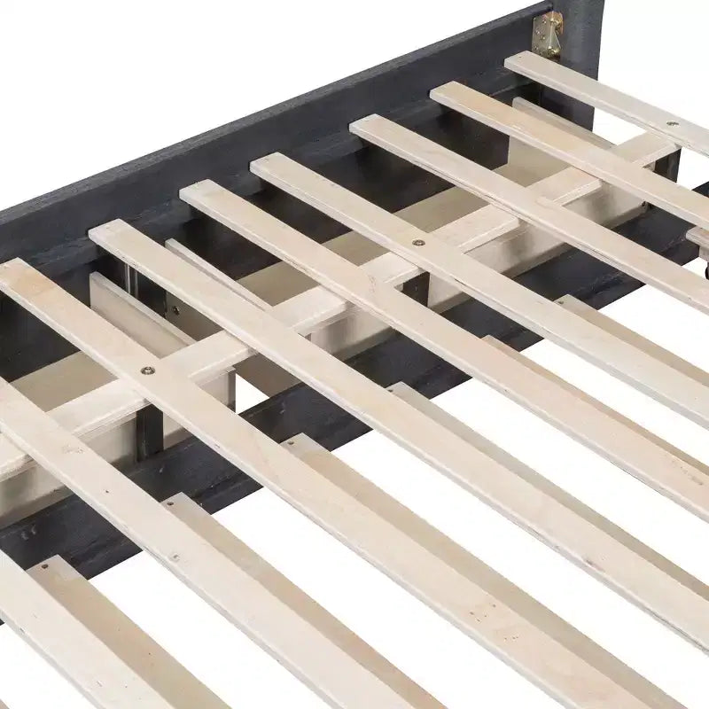 Cadre de lit plateforme en bois rembourré Queen/Full avec 2 tiroirs et 1 lit gigogne simple/simple XL