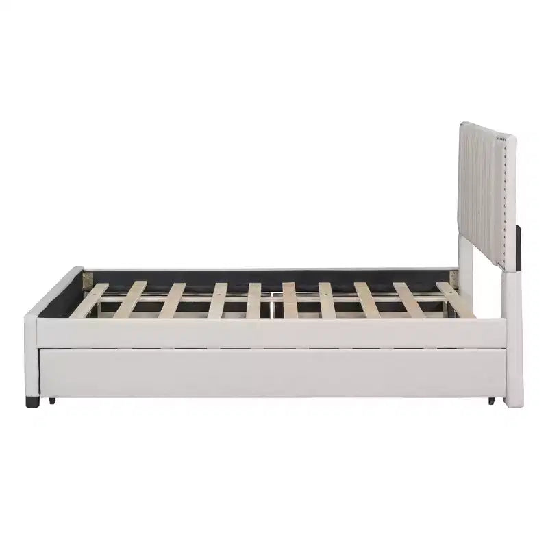 Cadre de lit plateforme en bois rembourré Queen/Full avec 2 tiroirs et 1 lit gigogne simple/simple XL
