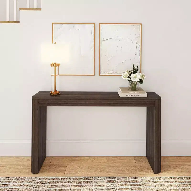 Console en bois massif de 56 po avec bord arrondi, table de canapé étroite pour entrée