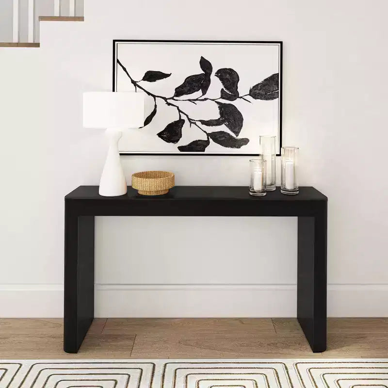 Console en bois massif de 56 po avec bord arrondi, table de canapé étroite pour entrée