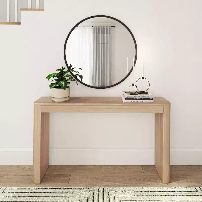 Console en bois massif de 56 po avec bord arrondi, table de canapé étroite pour entrée