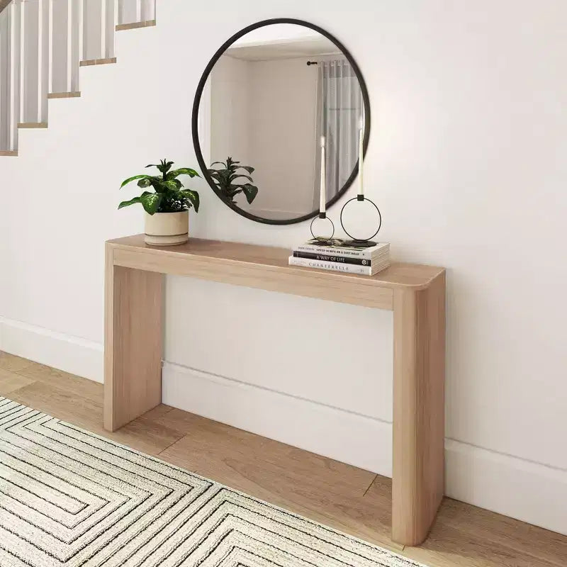 Console en bois massif de 56 po avec bord arrondi, table de canapé étroite pour entrée