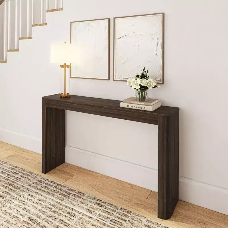 Console en bois massif de 56 po avec bord arrondi, table de canapé étroite pour entrée