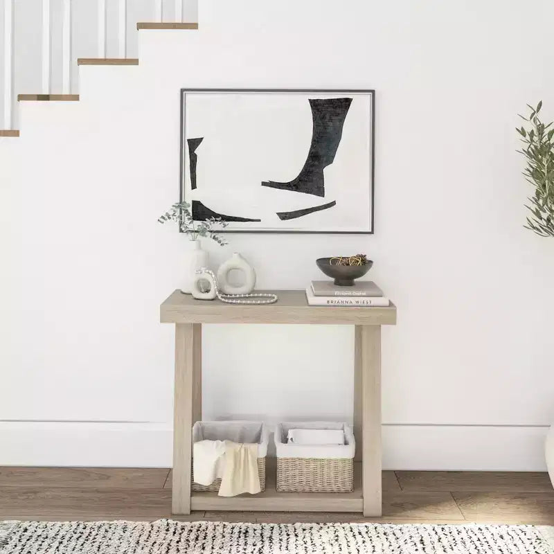 Console en bois massif de 36 po avec étagère de rangement, table de canapé de style rustique, table d'entrée étroite pour couloir