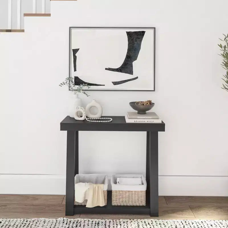 Console en bois massif de 36 po avec étagère de rangement, table de canapé de style rustique, table d'entrée étroite pour couloir