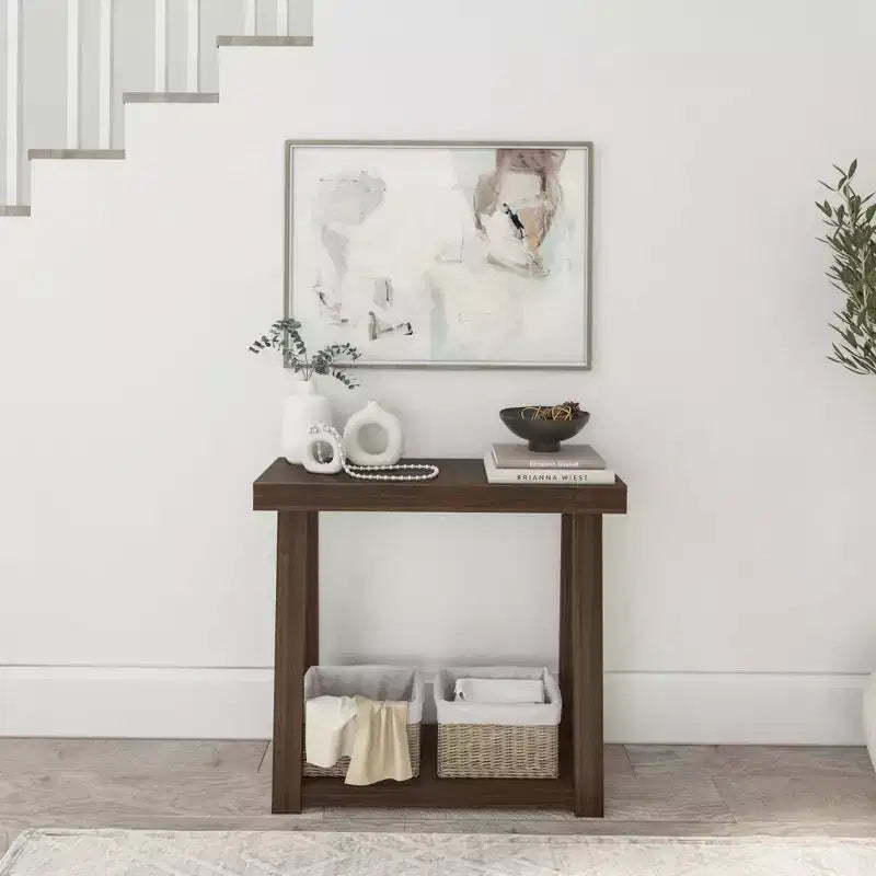 Console en bois massif de 36 po avec étagère de rangement, table de canapé de style rustique, table d'entrée étroite pour couloir