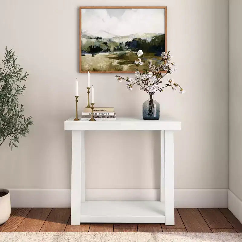 Console en bois massif de 36 po avec étagère de rangement, table de canapé de style rustique, table d'entrée étroite pour couloir