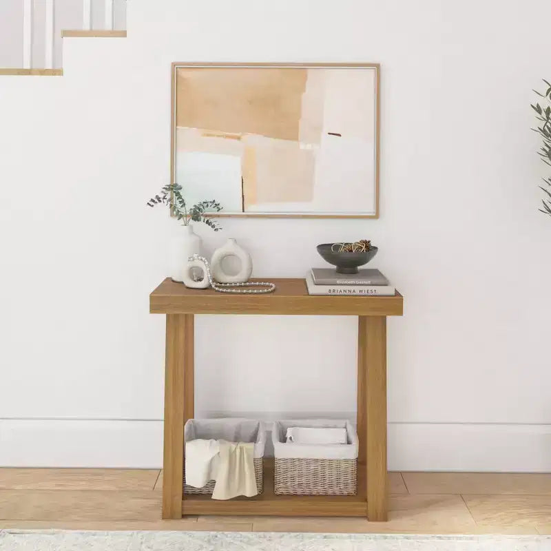 Console en bois massif de 36 po avec étagère de rangement, table de canapé de style rustique, table d'entrée étroite pour couloir