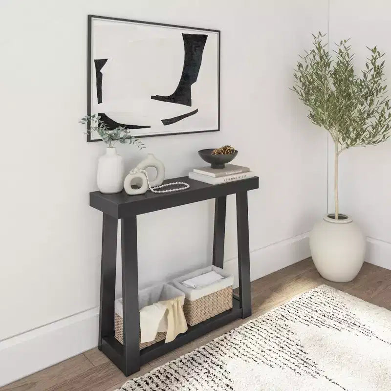 Console en bois massif de 36 po avec étagère de rangement, table de canapé de style rustique, table d'entrée étroite pour couloir