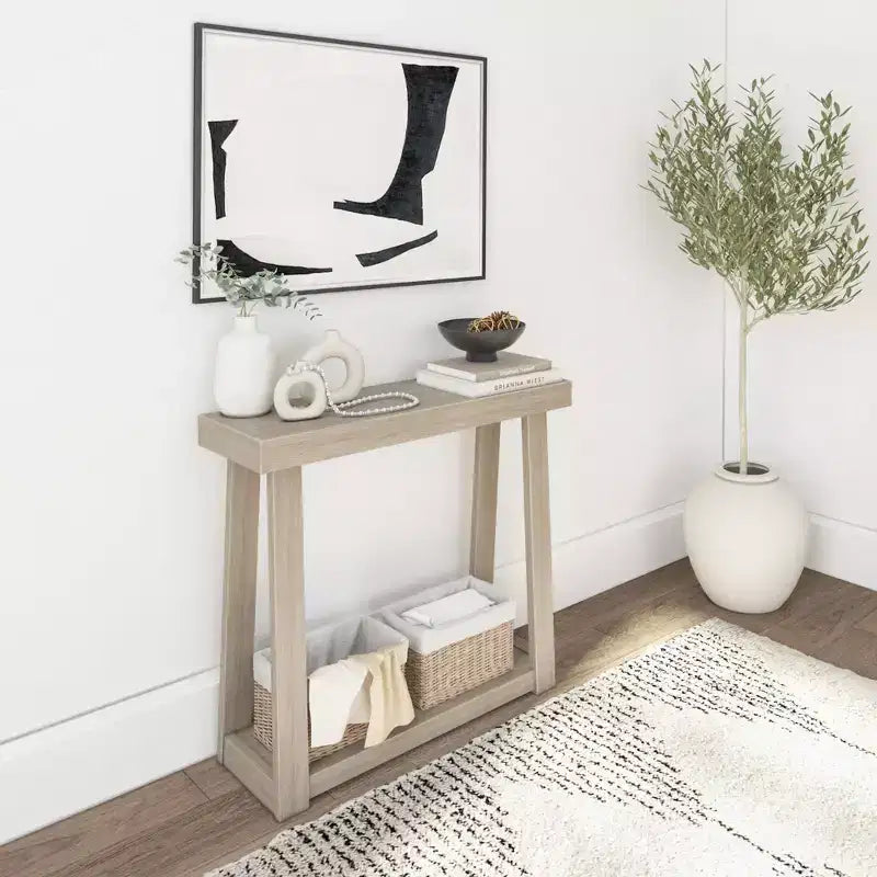 Console en bois massif de 36 po avec étagère de rangement, table de canapé de style rustique, table d'entrée étroite pour couloir