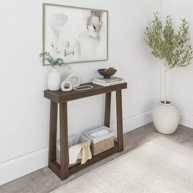 Console en bois massif de 36 po avec étagère de rangement, table de canapé de style rustique, table d'entrée étroite pour couloir