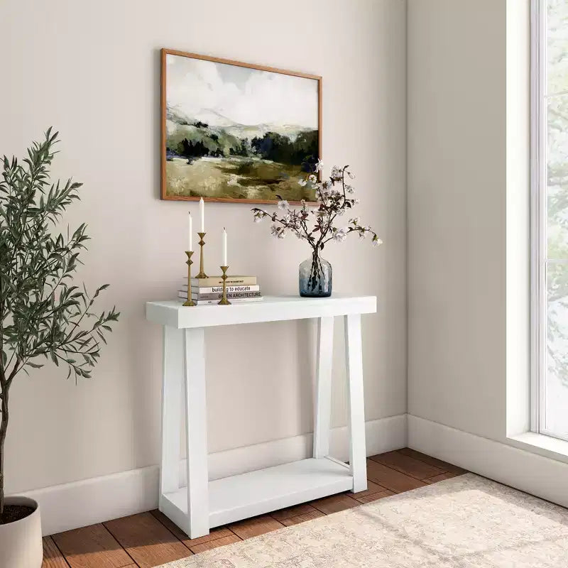 Console en bois massif de 36 po avec étagère de rangement, table de canapé de style rustique, table d'entrée étroite pour couloir