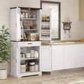 Grand garde-manger de cuisine, armoire de rangement de style rustique avec portes coulissantes, 6 étagères de porte, tiroir, étagères réglables, placard autoportant.
