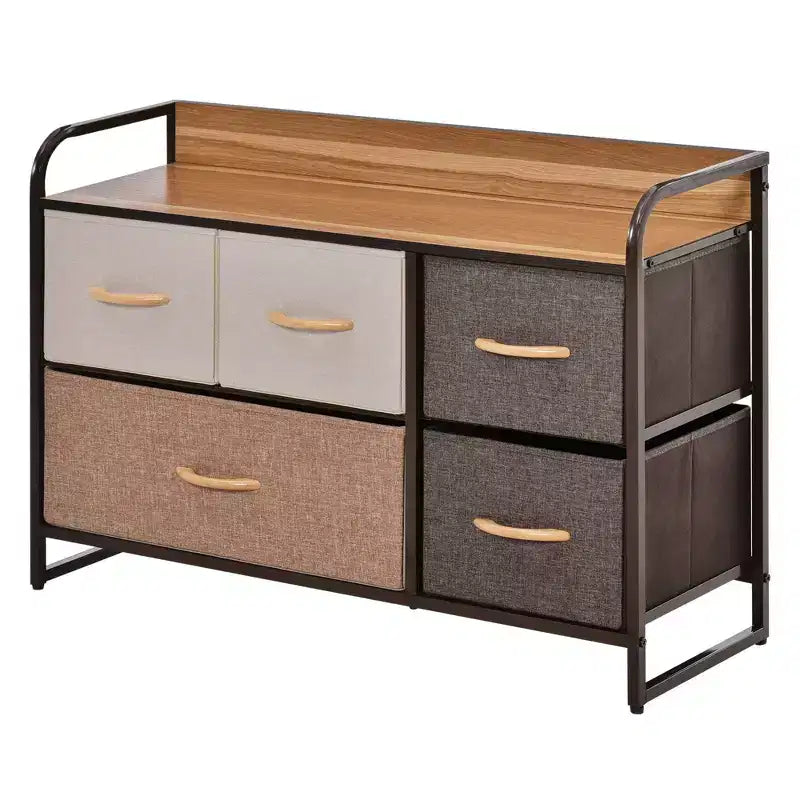 Commode à 5 tiroirs, tour de rangement à 2 niveaux avec cadre en acier pour chambre à coucher, chambre de bébé, multicolore