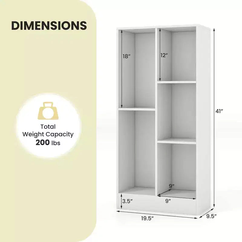 Bibliothèque 5 cubes pour enfants 104 cm Organiseur de rangement de jouets en bois blanc/naturel