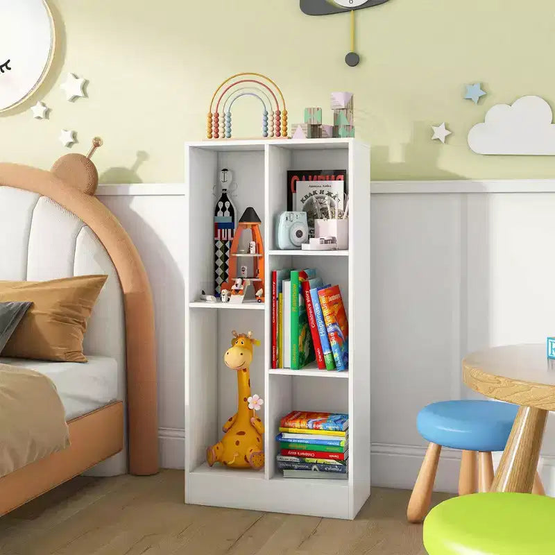 Bibliothèque 5 cubes pour enfants 104 cm Organiseur de rangement de jouets en bois blanc/naturel