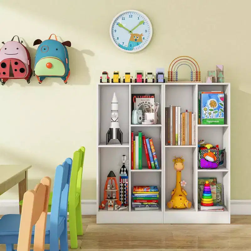 Bibliothèque 5 cubes pour enfants 104 cm Organiseur de rangement de jouets en bois blanc/naturel