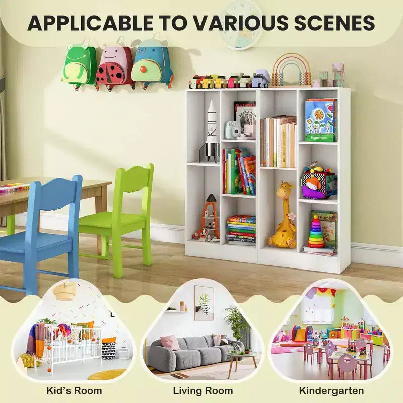 Bibliothèque 5 cubes pour enfants 104 cm Organiseur de rangement de jouets en bois blanc/naturel