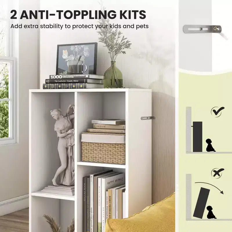 Bibliothèque 5 cubes pour enfants 104 cm Organiseur de rangement de jouets en bois blanc/naturel