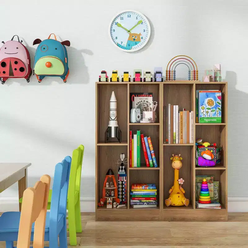Bibliothèque 5 cubes pour enfants 104 cm Organiseur de rangement de jouets en bois blanc/naturel