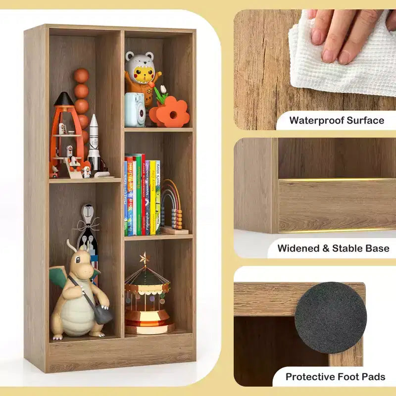 Bibliothèque 5 cubes pour enfants 104 cm Organiseur de rangement de jouets en bois blanc/naturel